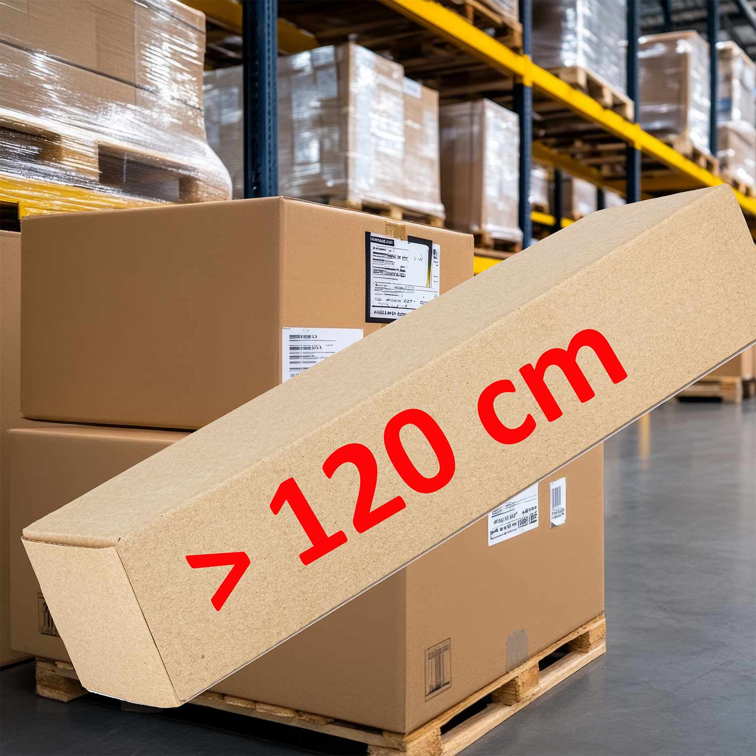 langes Paket beschriftet mit > 120 cm