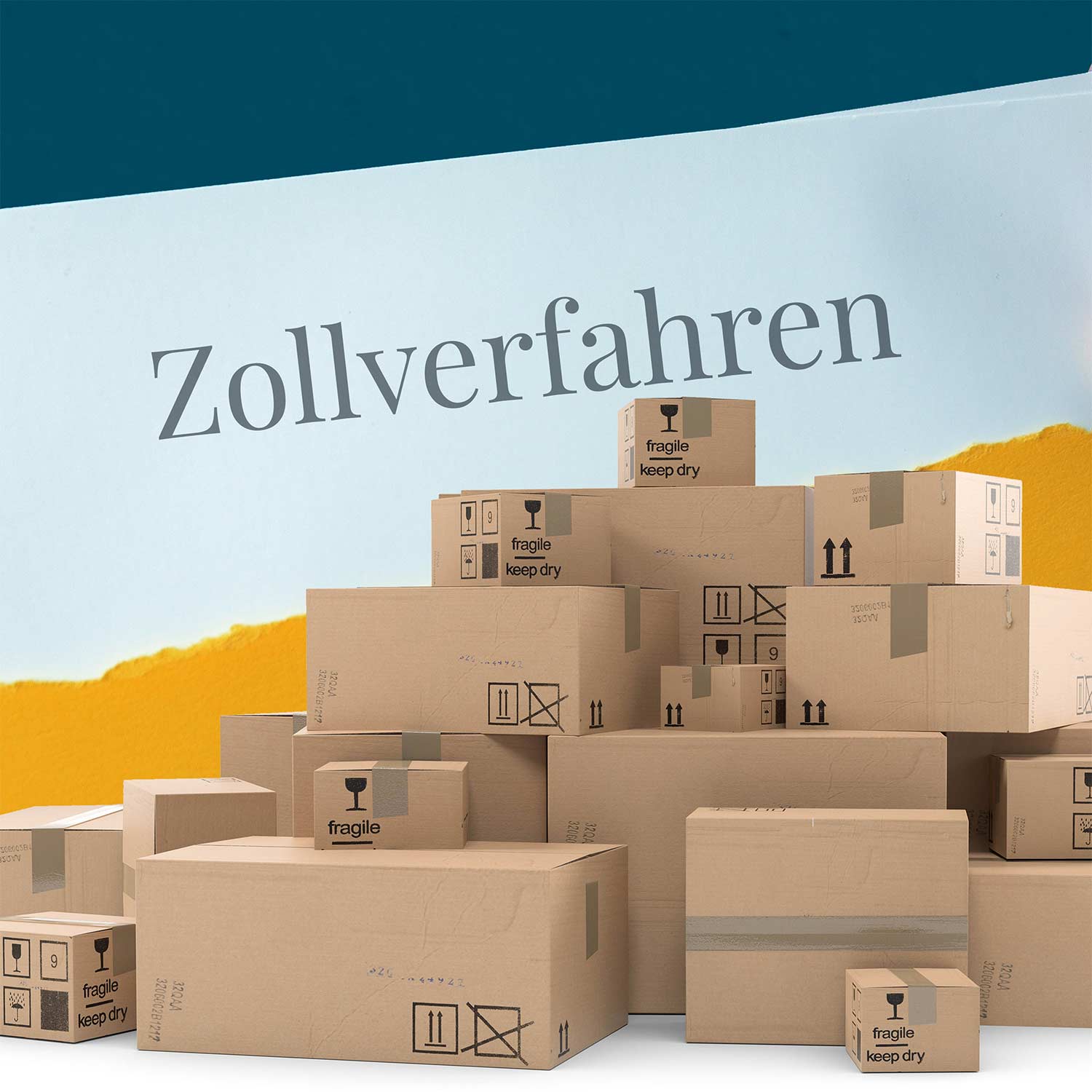 gro&szlig;er Haufen von Pakete und Schriftzug Zollverfahren